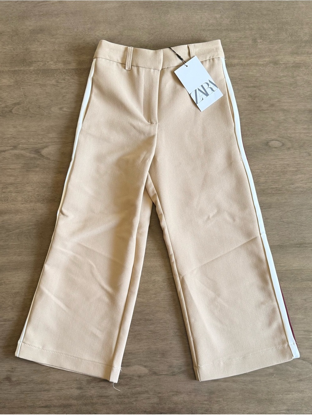 Zara Kids Beige Wide-Leg Pants with Side Stripes